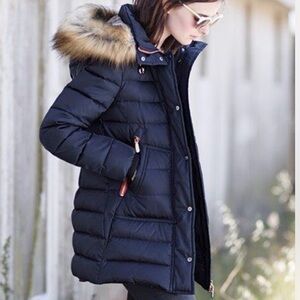 Vince Camuto Black Down Puffer Coat with Red Trim